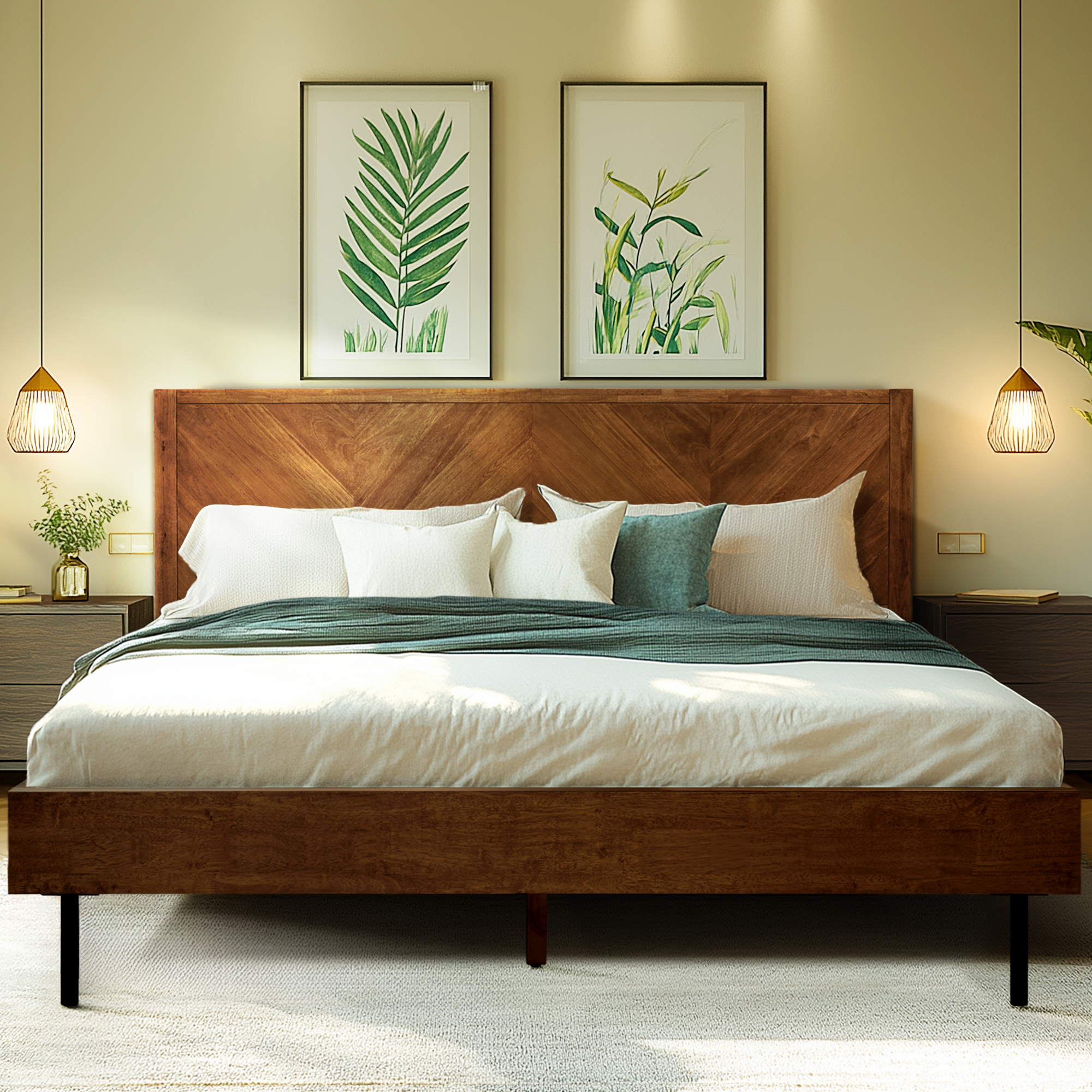 Acacia Solid Wood Bed Frame - Alander Deluxe Platform Bed