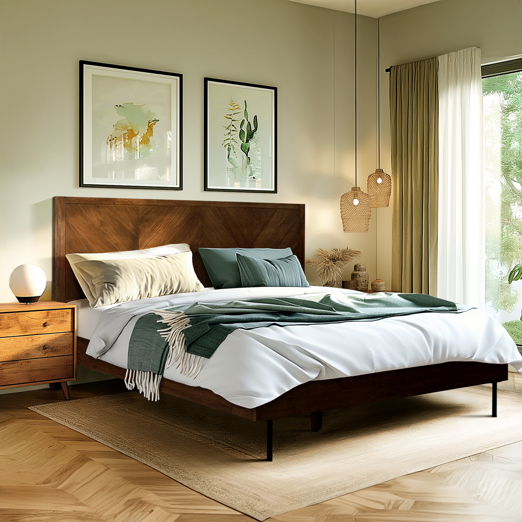 Acacia Solid Wood Bed Frame - Alander Deluxe Platform Bed