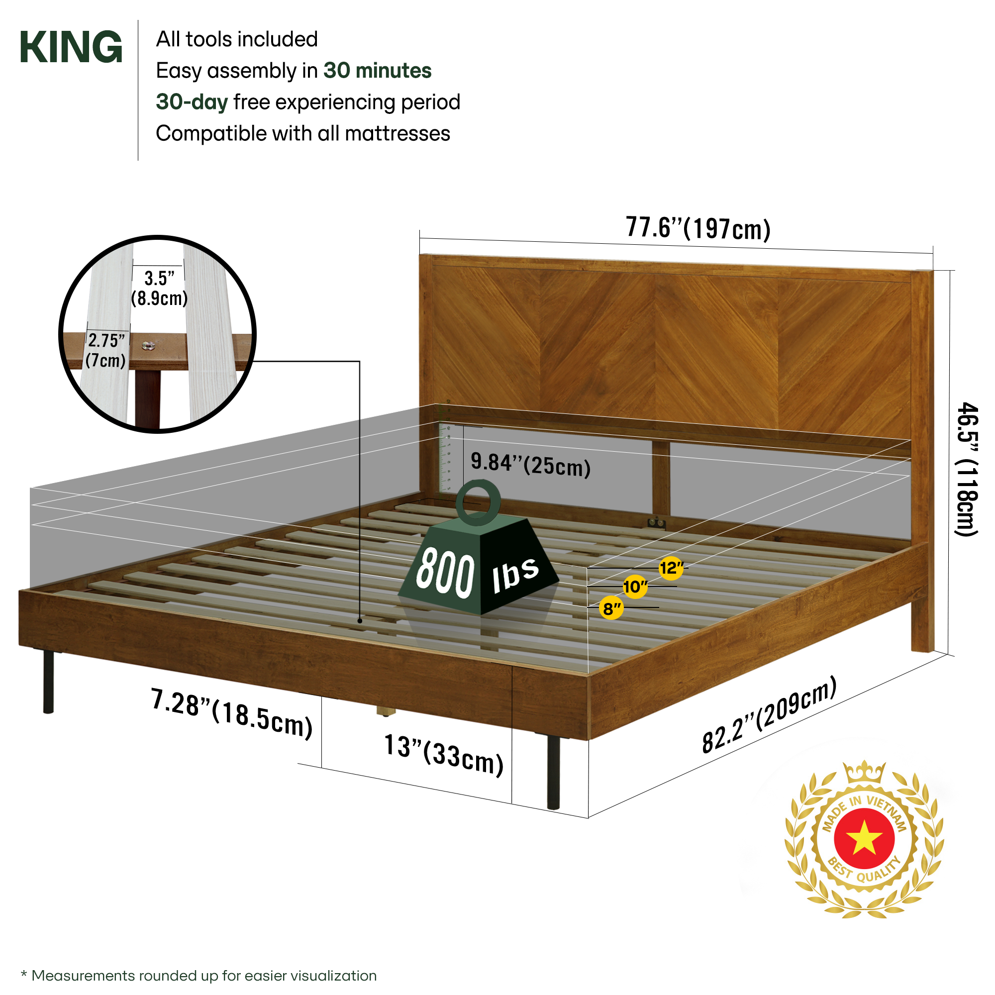 Acacia Solid Wood Bed Frame - Alander Deluxe Platform Bed