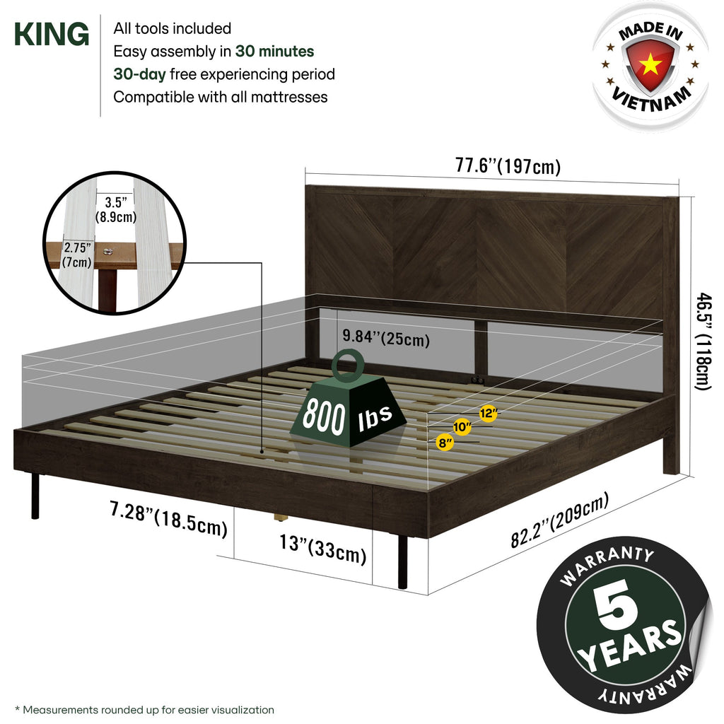 Acacia Solid Wood Bed Frame - Alander Deluxe Platform Bed