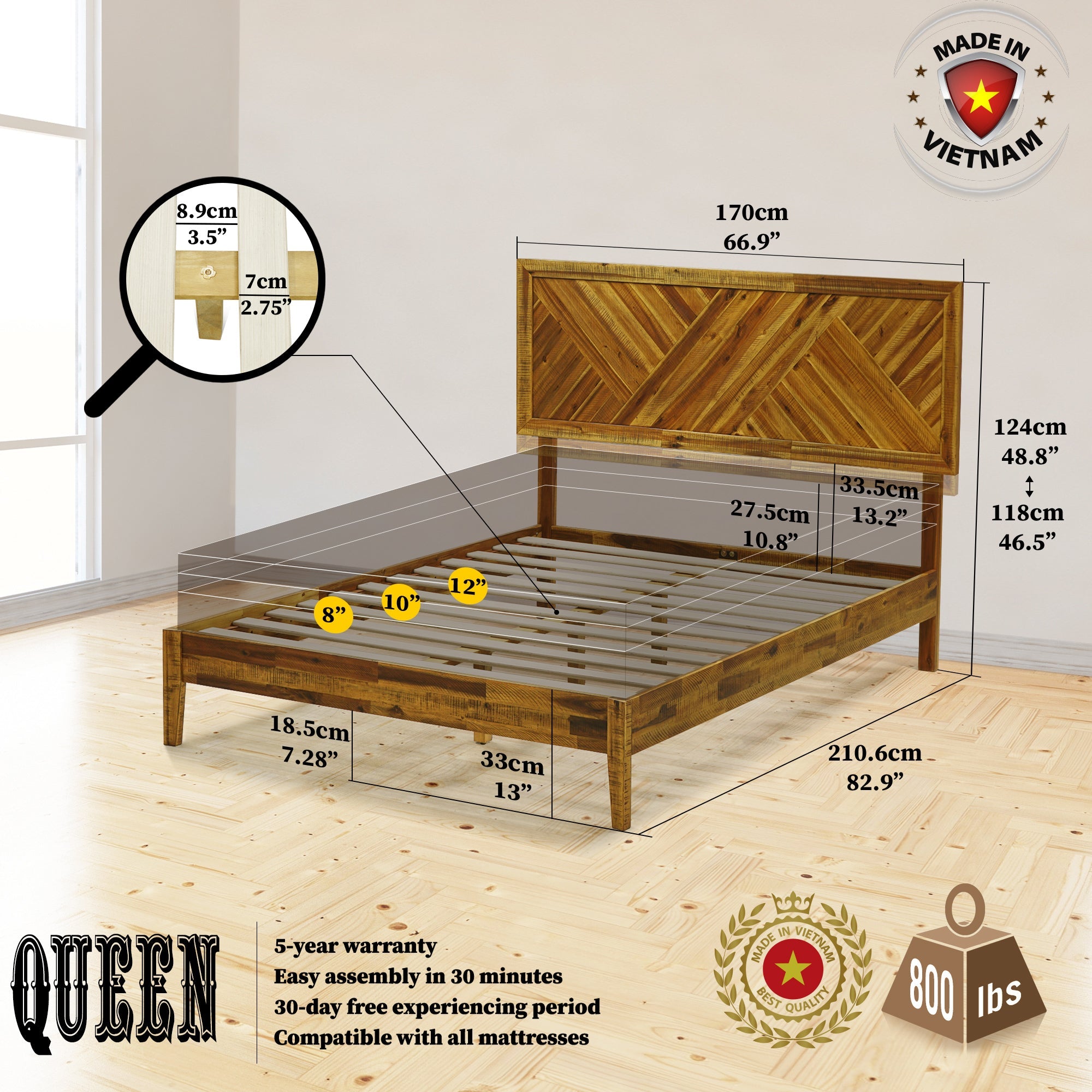 Acacia Sierra Deluxe Solid Wood Bed Frame