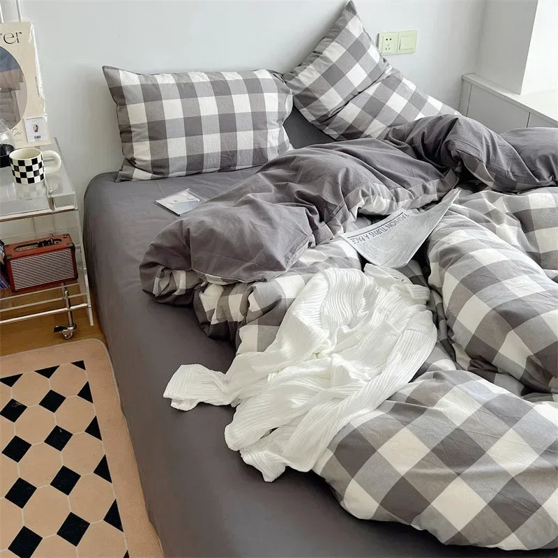 DecorBites™ Japanese Style Cotton Printed 4Pcs Bedding Set with Double-Sided Design