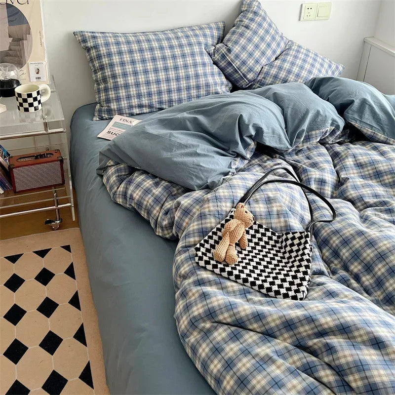 DecorBites™ Japanese Style Cotton Printed 4Pcs Bedding Set with Double-Sided Design