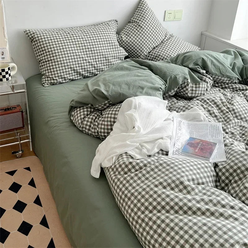 DecorBites™ Japanese Style Cotton Printed 4Pcs Bedding Set with Double-Sided Design