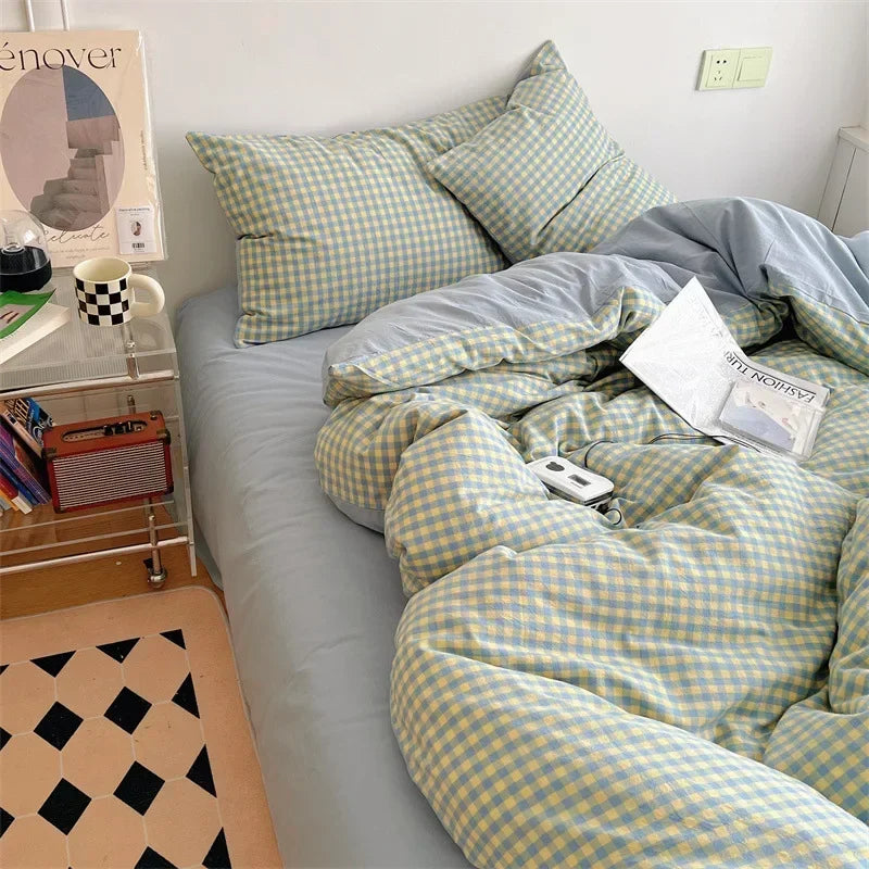 DecorBites™ Japanese Style Cotton Printed 4Pcs Bedding Set with Double-Sided Design