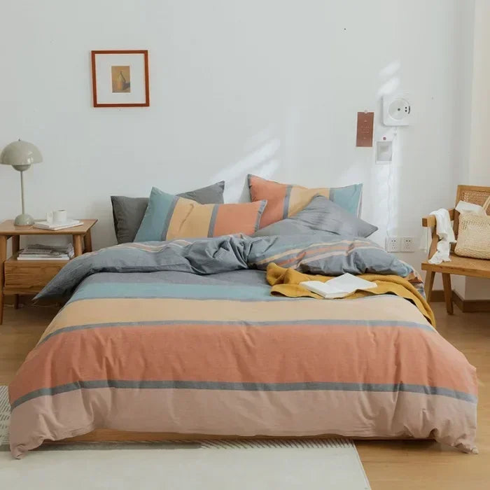 DecorBites™ Japanese Style Cotton Printed 4Pcs Bedding Set with Double-Sided Design