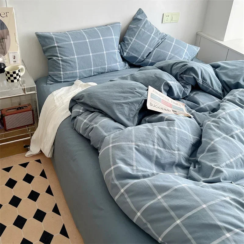 DecorBites™ Japanese Style Cotton Printed 4Pcs Bedding Set with Double-Sided Design