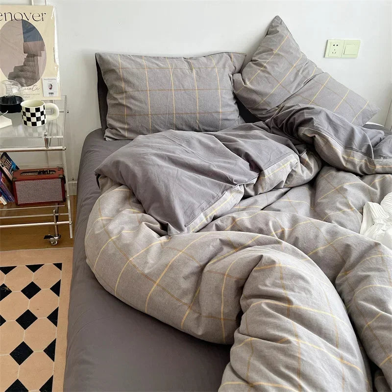 DecorBites™ Japanese Style Cotton Printed 4Pcs Bedding Set with Double-Sided Design