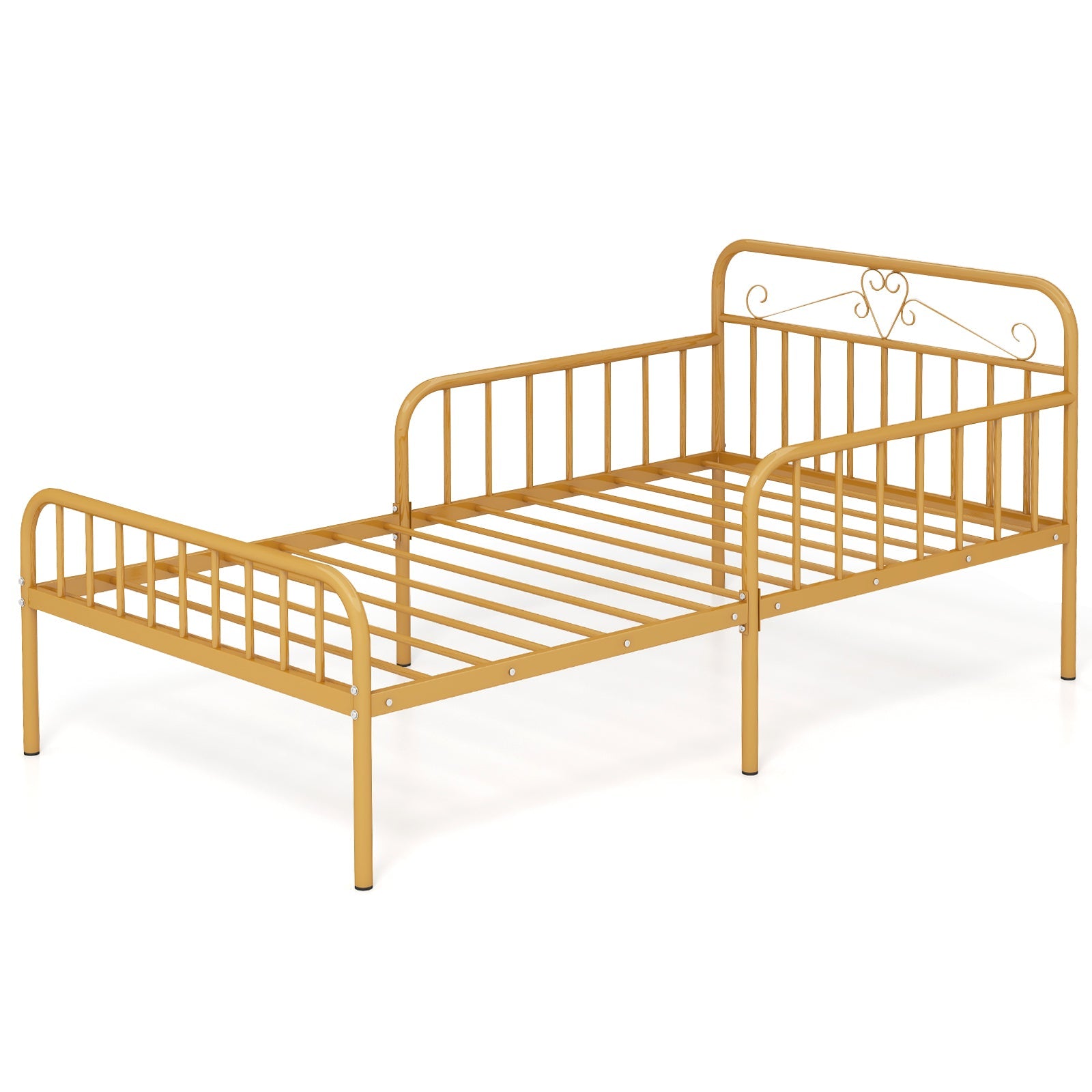 Twin Size Bed Frame with Headboard and Safety Side Guardrails-Gold
